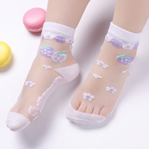 Childrens socks spring and autumn thin summer girl Crystal socks cotton Ice Silk boat socks breathable stockings thin baby short