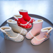 Chinese style Hanfu shoes girls snow boots thickened plus velvet children old Beijing cloth shoes winter embroidered shoes dance shoes