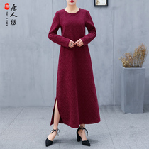 Red dress womens spring 2020 new womens cotton and linen long skirt with bottoming long spring and autumn linen skirt