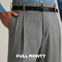 FULL MONTY wool slim trousers Hollywood waist head gray casual men business dress suit pants