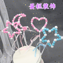 New love five-pointed star hair ball cake decoration card tassel ribbon star moon dessert table birthday plug-in