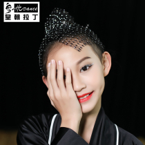 Dynasty Latin childrens dance plate hair net girl professional Latin dance performance with drill invisible black hair net set hair tail