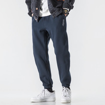 Tide brand cotton casual pants mens autumn and winter plus velvet thick loose size Korean fashion toe sports pants cs