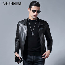 Labov Leather Clothing Mens Mountain Goat Leather Genuine Leather Business Casual Jacket Mid Aged Black Turned and Burn-Free Jacket