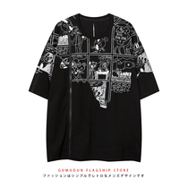 GUMUDUN Ins Cartoon Collision Color Splicing Round Collar Short Sleeve T-Shirt Male And Female Trend Easy Couples Half Sleeve Summer Tide