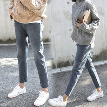 Maternity jeans Spring and autumn wear trendy mom straight pants jeans autumn belly pants Nine-point pants pants autumn