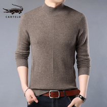 Crocodile autumn winter warm half turtleneck sweater men with wool sweater solid color thick round neck base shirt