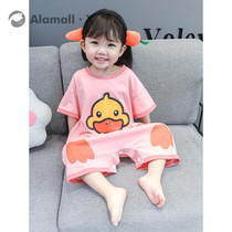 Childrens pajamas summer short sleeves cotton baby baby one-pieces boys and girls long sleeves air conditioning clothes home wear ha clothes