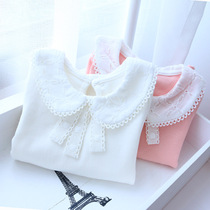 Girl sweaters undershirt foreign air inside lap female baby long sleeve down shirt 2021 new spring autumn children white turtlenecks
