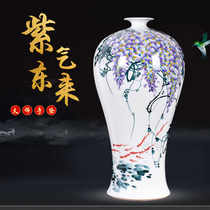 Jingdezhen ceramic vase master hand-painted purple Donglai Chinese home living room TV cabinet Bo ancient frame ornaments