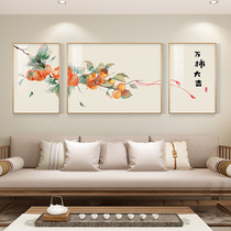 Masterpiece Cross embroidered 2022 New Chinese living room line embroidered persimmon triptych itself embroidered 2021 high-end