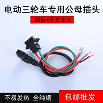 Electric battery car male and female three-hole plug Tricycle battery power supply elbow line T-type charger plug socket