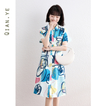Shirt One-piece Dress Lady Summer 2022 New Printed Straight Drum Summer Dress Design Sensation in a small crowd of ladies