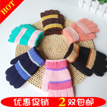 Autumn and winter cute childrens knitted wool cold warm gloves 5-10 years old men and women universal five-finger full-finger gloves