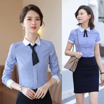 Blue Fine Striped Shirt Woman Career Long Sleeve White Collar 100 Hitch Long Sleeve Shirt Woman Spring Fall Work Suit Fresh