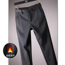 One pants over the winter plus velvet four-sided elastic padded casual pants winter mens slim casual pants mens straight pants