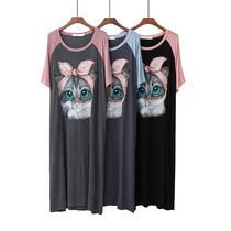 2020 Sleeping Dress Woman Summer Leisure Modale Short Sleeve Long Dress Cartoon Kitty Home Skirt Pyjamas