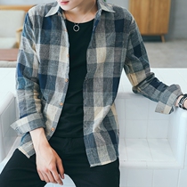 Spring and summer thin plaid long sleeve shirt men loose ins trend Korean shirt men working clothes outside