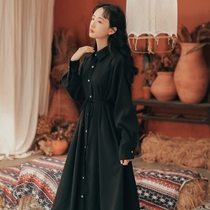 Fall 2022 new cardiac little black skirt Hepburn long skirt Mori French little retro dress woman