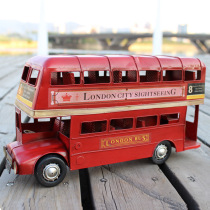 Retro Nostalgia Infini Double-decker Bus Handmade Iron Sheet Car Model Pendulum bar Desk Photography Props Boy Presents