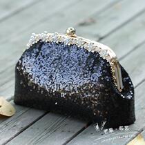 (Do it yourself) 22cm monk head black mesh sequin handmade DIY gold hand bag diagonal cross material bag