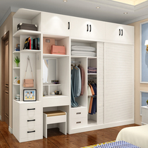 Solid wood wardrobe Simple modern overall sliding door large wardrobe Bedroom combination Sliding door combination cloakroom locker