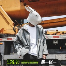 LMTNZD original spring and autumn hooded jacket mens Korean tide splicing loose hip hop student tooling jacket