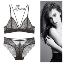 Faff-style Beauty Back Sexy Underwear Woman no steel ring thin Lace Transparent Bra full overdraft Perspective bra Spice Alluring