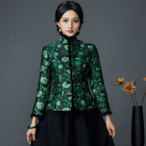 2021 autumn and winter new thickened warm womens Tang dress top slim and thin Hanfu womens Chinese style cheongsam top