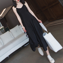 Ear-East Sparrow black harness Long dress High level sensation Female summer closets Lean Acetate with undercoat Jacket Dress