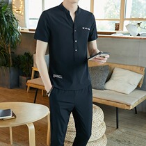 Summer new casual pants set men Korean temperament short sleeve t-shirt two-piece summer ankle-length pants set of clothes