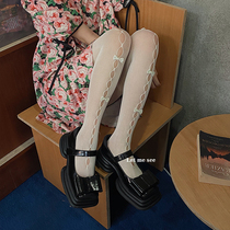 LET ME SEE summer thin solid color personality one-piece socks milky white bow net socks bottoming pantyhose