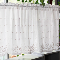 American Korean embroidered cotton coffee curtain beautiful embroidery short curtain half curtain White floating curtain half shade window