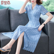 Summer womens middle-aged mother high-end temperament large size dress Guy Ladys belly thin fat skirt