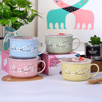 Heat-resistant ceramic bowl with lid three piece set microwave oven light wave special cutlery dish instant noodles