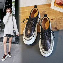 2021 Korean version of spring and autumn leather lace-up shoes women's round head thick-soled muffin casual shoes flat loafers student tide