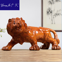 Flower pear wood carving lion ornaments solid wood carving king of beasts office decorations gift HM1112