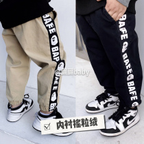 20 autumn and winter New Japanese Tide brand men and women small and medium childrens wear tooling casual pants double layer warm plus fleece