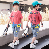 Boys summer short-sleeved suit 2021 summer new childrens handsome 8 boys 9 summer 10 clothes 11-year-old tide