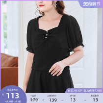 MsShe Big Code Womens Dress 2022 New Summer Dress Fat Mm Fashion Sensible Slim Folding Square Collar Snowspun Sleeves Short T-shirt