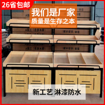 Supermarket vegetable and fruit steel wood shelf island display table fruit and vegetable rack convenience store shelf commercial fruit frame