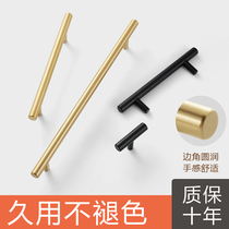 Drawer handle Bright gold light luxury cabinet single hole hardware Black door Wardrobe Solid copper Nordic long handle