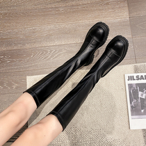 Long boots Womens 2021 Winter New Wild English flat bottom thick bottom zipper high barrel locomotive Knight boots