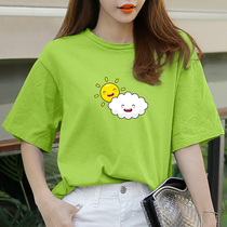 Cotton T-shirt female loose Korean fruit green round neck 2020 new hipster students Foreign style