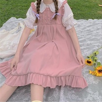 Sweet summer new college style doll collar shirt Korean version of loose strap dress female student single