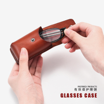 (Clearance at a loss) Real cowhide glasses bag folding reading glasses case hanging belt waist bag mens portable storage