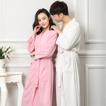  Summer thin waffle couple bathrobe Female summer hot spring bathrobe Plus size SPA nightgown Male pajamas spring and autumn
