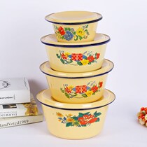 Small pot eating old enamel bowl pelvis pelvic soup bowl soup pot kitchen nostalgia yellow rolling pot