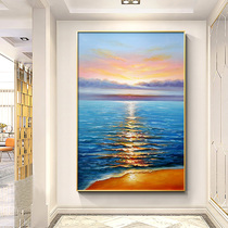 Sunrise on the sea Sunset beach hand-painted oil painting porch decorative painting entering the house now a simple generation of light luxury painting