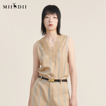 Riddle Bottom 2022 Autumn Splicing Lace Lace High Level Acetate Striped Inside Lap Vest External Wearing 223MN1080